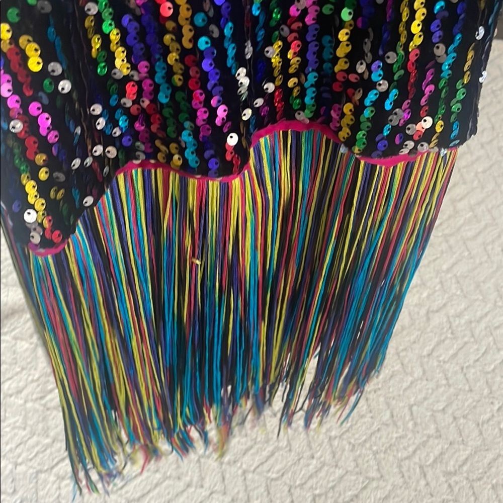 Weissman Multicolor Sequin Fringe Dance Costume with Pink Trim - Picture 4 of 8
